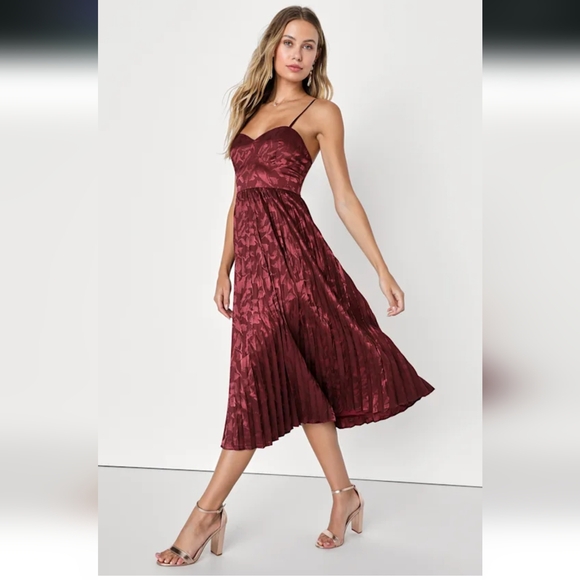 Lulu's Wine Satin‎ Midi Dress - Picture 3 of 7